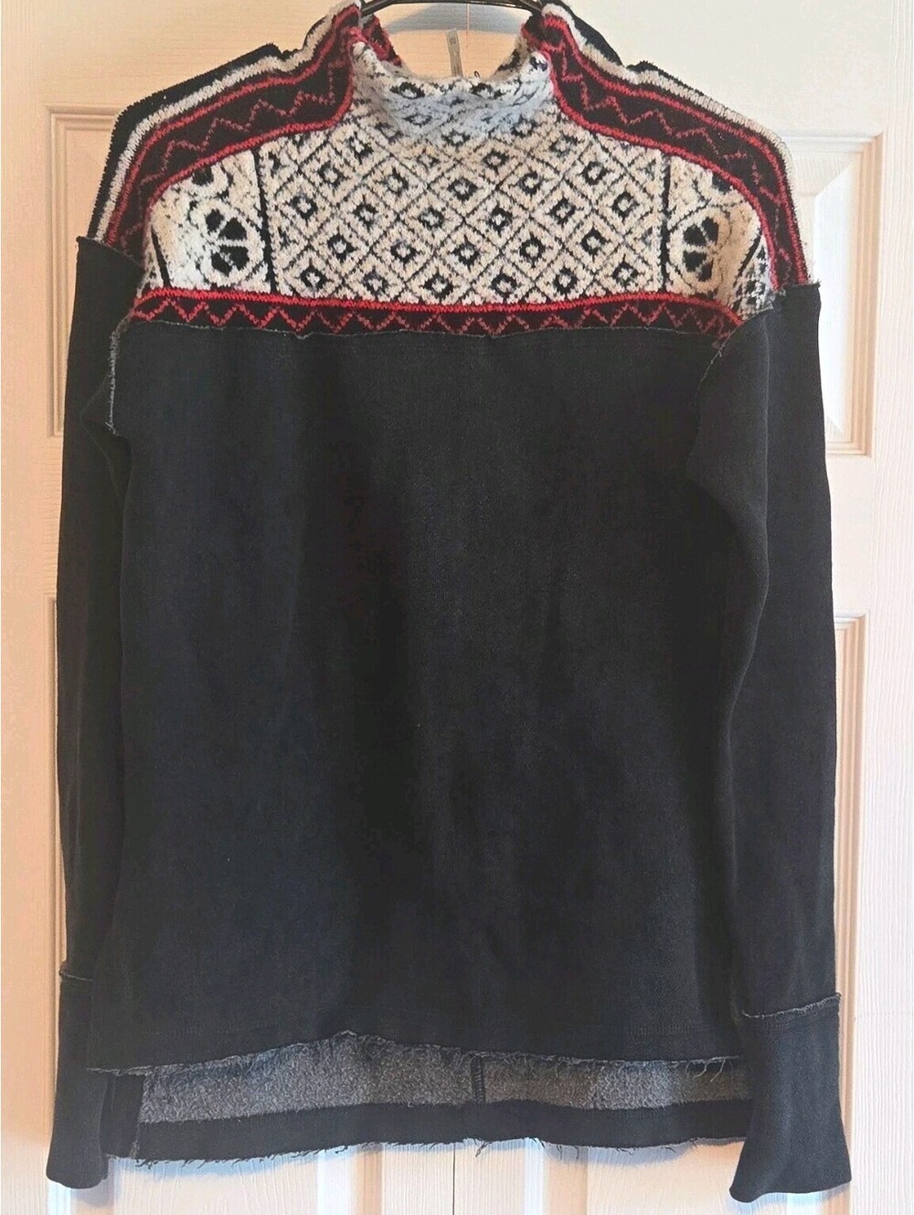 Free People Fair Isle nordic Knit Pullover Sweater cowl neck sz XS